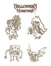 Halloween monsters scary sketch style cartoons set Royalty Free Stock Photo