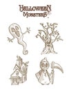 Halloween Monsters spooky characters set EPS10 file. Royalty Free Stock Photo