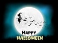 Halloween moon witch flying in sky and bats.. vector illustration. EPS 10. Royalty Free Stock Photo