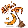 Halloween moon witches broom