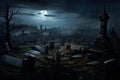 halloween a moonlit cemetery with weathered tombstones ai generated