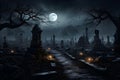 halloween a moonlit cemetery with weathered tombstones ai generated