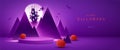 Halloween mountain castle paper art style on 3D illustration purple theme product display background with luxury high end look