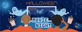 Halloween Movie Night, Illustration for Facebook Cover or web site. Children watch TV Royalty Free Stock Photo