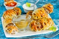 Halloween mummies - meatballs wrapped in dough with funny eyes Royalty Free Stock Photo