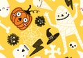 Halloween mummy and pumpkins seamless ghost and bones and skulls and monsters pattern for wrapping paper