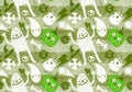 Halloween mummy and pumpkins seamless ghost and bones and skulls and monsters pattern for wrapping paper