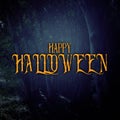 Halloween mysterious background of dark and haunted forest with text.