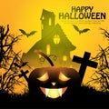 Halloween mystery graveyard background with pumpkin design