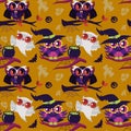 Halloween mystery owls seamless pattern