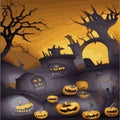 Halloween. Mystical bats old cemetery background on a scary castle, orange shades. Concept for Royalty Free Stock Photo