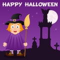 Halloween Necropolis and Cute Witch