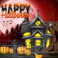 Halloween night background with church and scary pumpkins Royalty Free Stock Photo