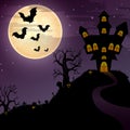 Halloween night background with creepy castle and graveyard Royalty Free Stock Photo