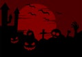 Halloween background with dark full Moon and scary pumpkins illustration Royalty Free Stock Photo