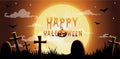 Halloween night background,Gravestones and full moon.