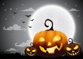 Halloween night background with pumpkin and full moon.Vector Royalty Free Stock Photo