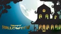 Halloween night background with pumpkin, haunted house, castle and full moon. Flyer or invitation template for banner, party, Invi Royalty Free Stock Photo