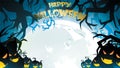 Halloween night background with pumpkin, haunted house, castle and full moon. Flyer or invitation template for banner, party, Invi Royalty Free Stock Photo