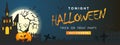 Halloween night background with pumpkin, haunted house and full moon. Vector illustration. Royalty Free Stock Photo