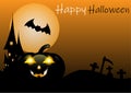 Halloween night background with pumpkin, haunted house and full moon - vector illustration Royalty Free Stock Photo