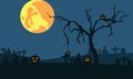 Halloween night background with pumpkins on cemetary