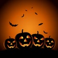 Halloween night background with pumpkins template