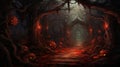 Halloween night background with scary moon and bat and pumpkin halloween party concept