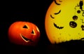 Halloween night background with scary moon and bat and pumpkin Royalty Free Stock Photo