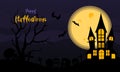 Halloween night background, Witch, Haunted House, Pumpkins and Bats.