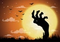 Halloween night background,zombie hands and full moon Royalty Free Stock Photo