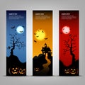 Halloween night banner with pumpkins template