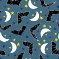 Halloween night bats seamless pattern