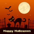 Halloween Night - Black Cat in a Cemetery Royalty Free Stock Photo