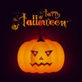 Halloween night blurred background with pumpkin and calligraphy inscription Happy Halloween. Vector illustration