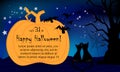 Halloween night card big pumpkin cats Royalty Free Stock Photo