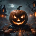 Halloween Night Concept, horror and scary pumpkin background. Halloween theme with pumpkins, Scary Halloween concept