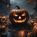 Halloween Night Concept, horror and scary pumpkin background. Halloween theme with pumpkins, Scary Halloween concept