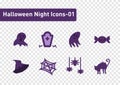 Halloween night element flat icon set isolated on transparency background ep01 Royalty Free Stock Photo