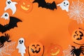 Halloween night frame with bats and Jack Lanterns. Halloween party border Royalty Free Stock Photo