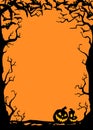 Halloween night frame with bats and Jack O` Lanterns. Vector poster illustration. Royalty Free Stock Photo