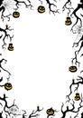 Halloween night frame with branches and Jack O\' Lanterns. Vector poster illustration Royalty Free Stock Photo