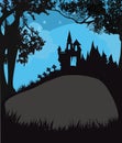 Halloween night frame with scary haunted castle