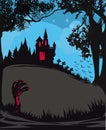 Halloween night frame with scary haunted castle Royalty Free Stock Photo
