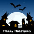 Halloween Night - Ghost Town and Full Moon Royalty Free Stock Photo