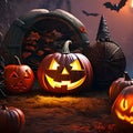 Halloween night, halloween pumpkins and bats for october 31 Royalty Free Stock Photo