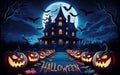 Halloween Night with Haunted Mansion and JackoLanterns Royalty Free Stock Photo