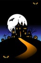 Halloween night holiday, house on hill Royalty Free Stock Photo