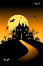 Halloween night holiday, house on hill Royalty Free Stock Photo