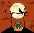 Halloween night party invitation or greeting card.Potion poison boils in a cauldron Royalty Free Stock Photo